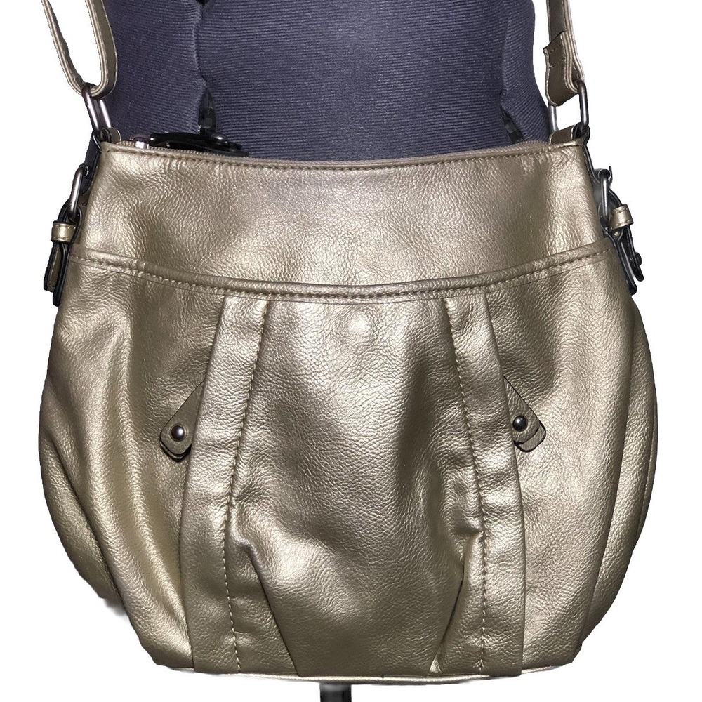 Y2K Crossbody Bag Retro Shoulder Purse Gold Metallic 2000s Faux Leathe‎
